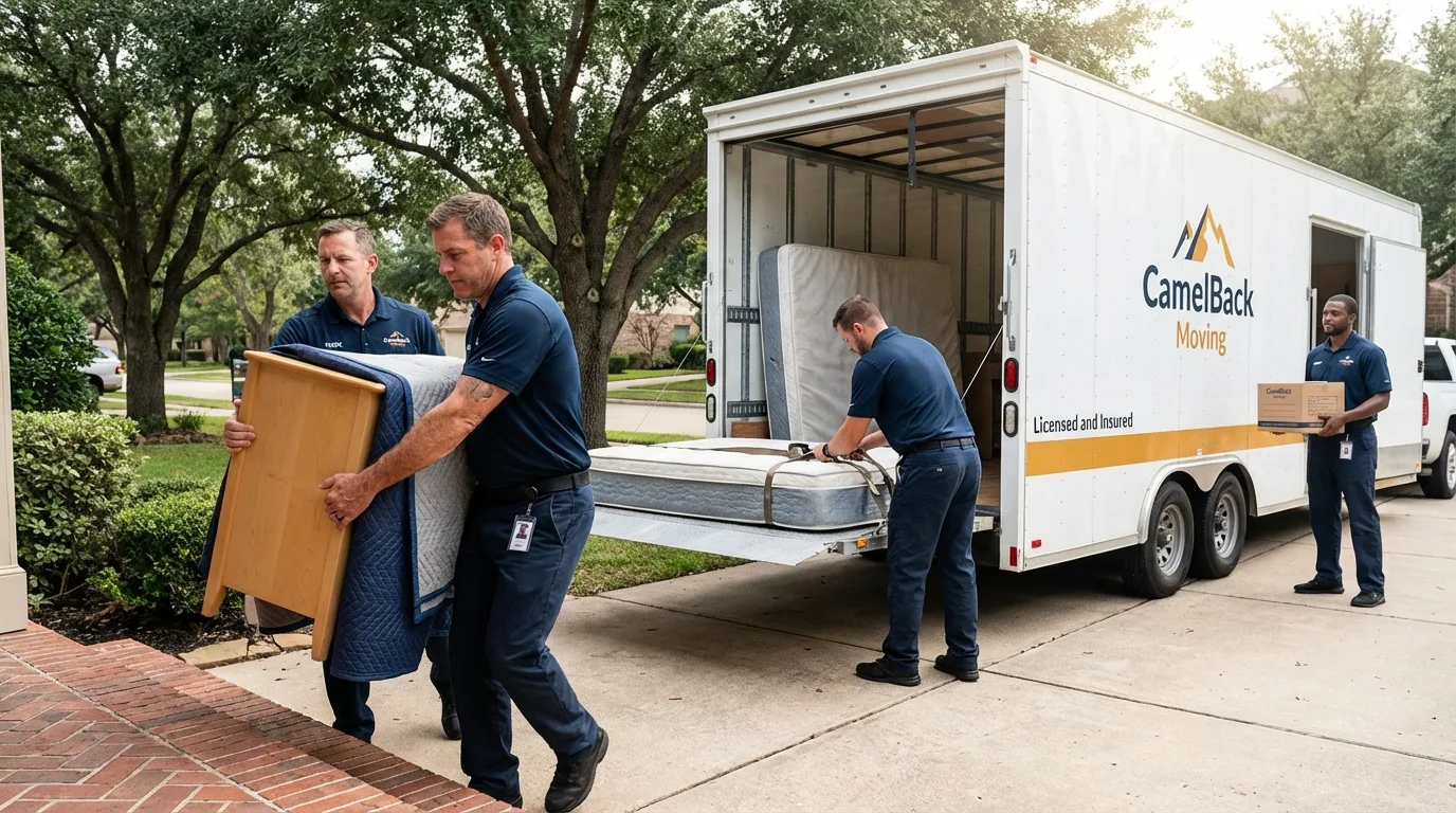 Crew loading residential truck for cross-state move from La Mesa, CA