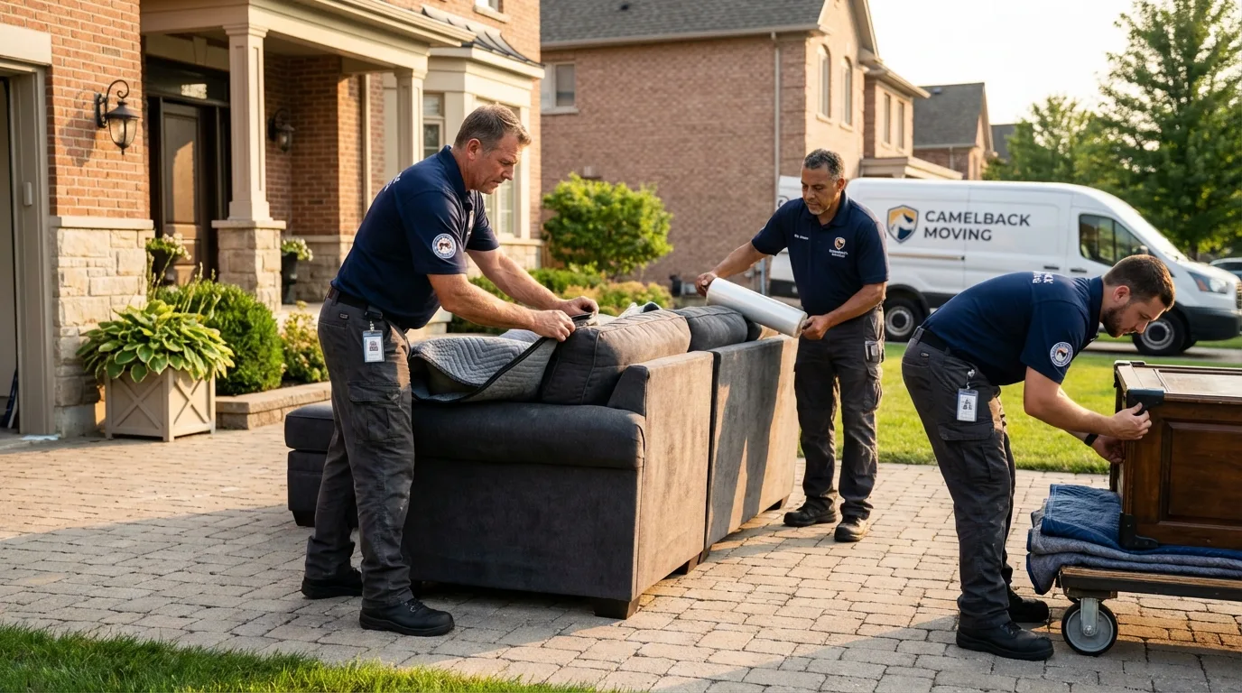 Large estate moving crew wrapping furniture in La Mesa, CA
